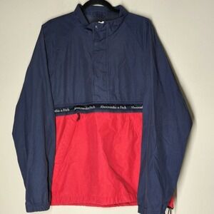 Abercrombie & Fitch Windbreaker Pullover Men's XL Red Blue 90s Logo Colorblock